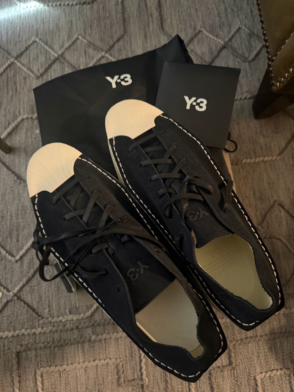 Y-3 Men's Black Canvas Sneakers with White Shell Toe Accents